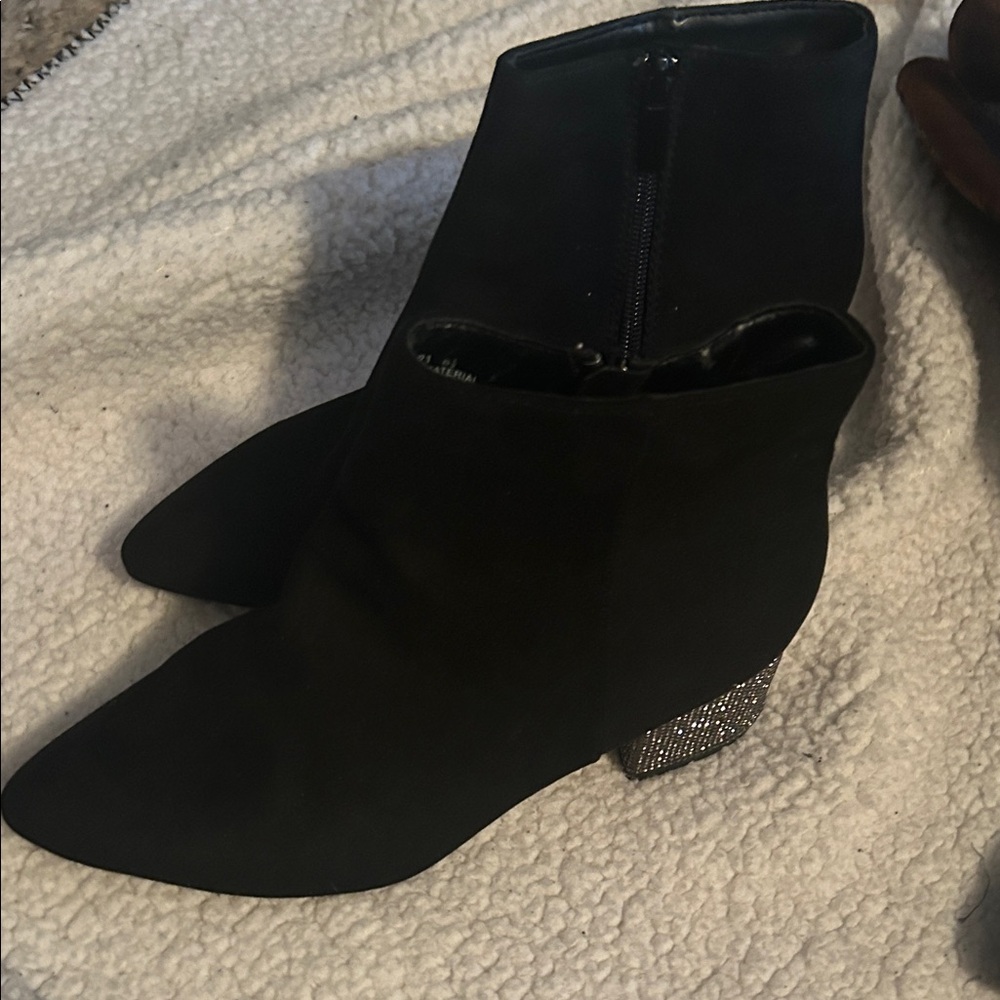 BAMBOO Black Ankle Boots with Sparkling Heel